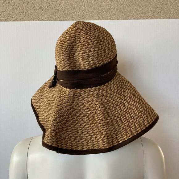 Floppy 100% Paper Straw Hat Obagj Medical Beach Brown Tan Tweed Pattern One SZ - Picture 6 of 8